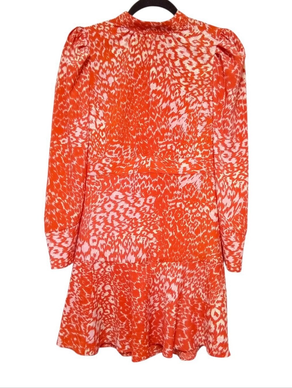Topshop Leopard Print Mini Dress Size 4 Orange Pink High Neck A-Line Ruffle